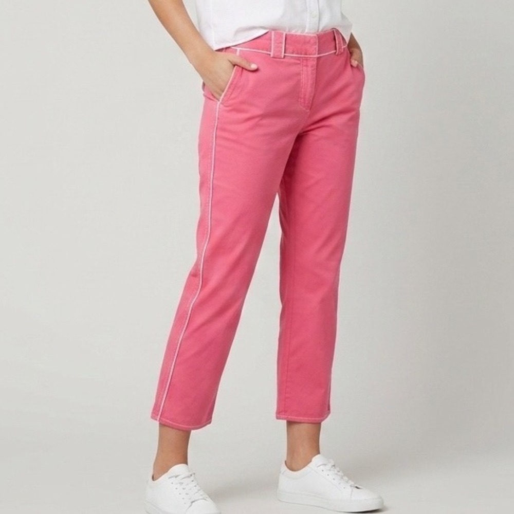 Vtg 90s Y2K INC Stripped Capris Pants Pink Cotton Wms 12 Cropped Nautical‎ Chic